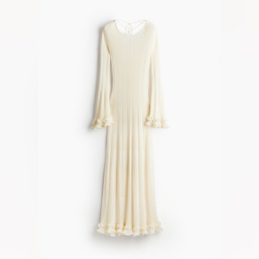NWT VIRAL H&M Tie Back Rib Knit Dress - Cream XS